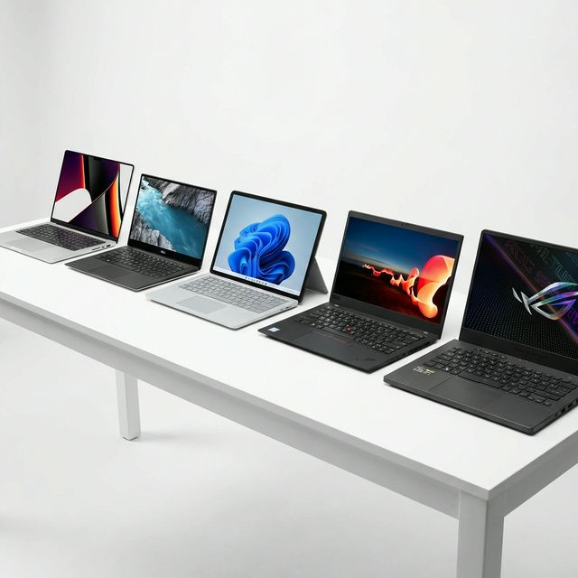 Multiple laptop brands lined up for comparison