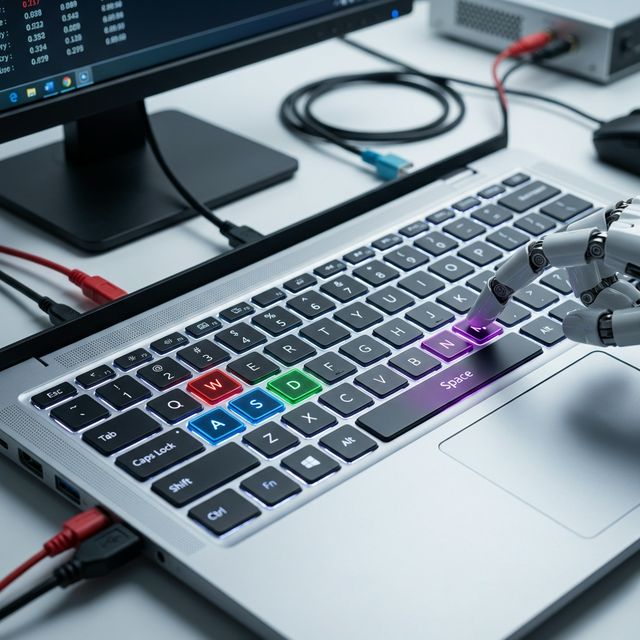 Laptop keyboard being tested with color-coded key press detection