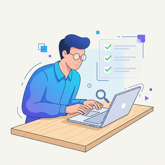 Person inspecting laptop hardware with a testing checklist